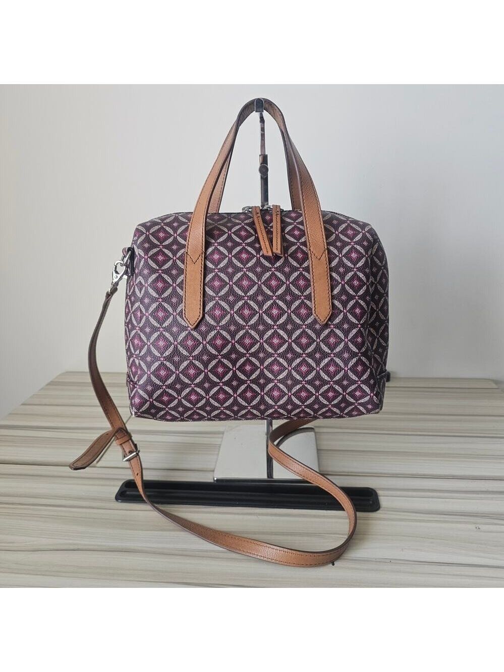 Fossil Sydney Satchel Geometric Pattern with Crossbody Strap - Picture 2 of 9